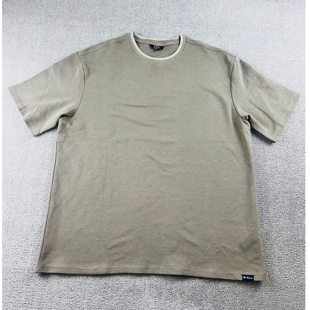 Ben Sherman Ringer T-Shirt‎ Men L Tan Regular Striped Ribbed Knit Streetwear